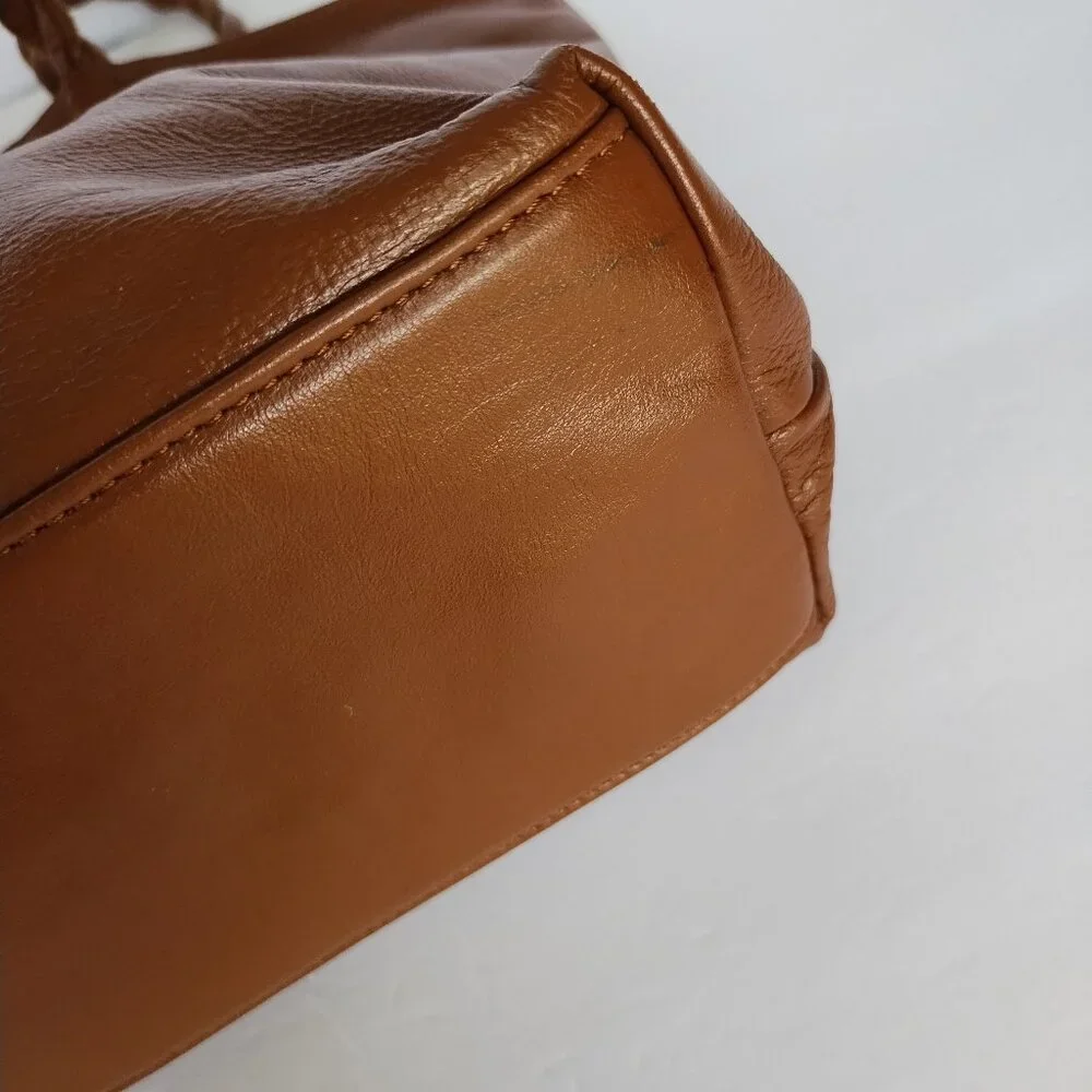 Latico Women's Brown Glossy Leather Tote Bag Purse With Braided Handles - Picture 10 of 16